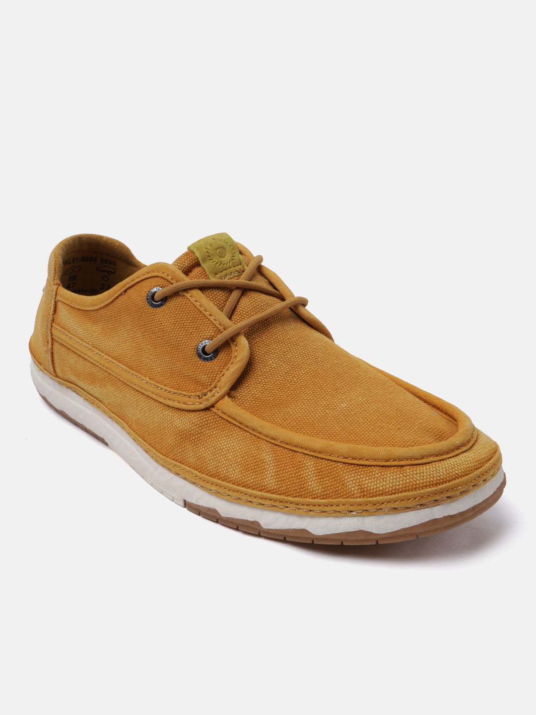 A yellow Men's bugatti Sneakers featuring a round plain toe, zero heels heel. Made from textile with a durable tpr outsole, this laces design offers both style and comfort.