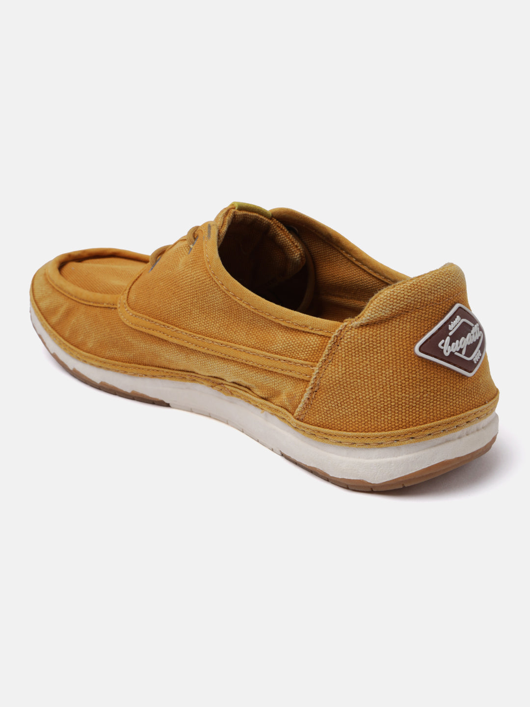 A yellow Men's bugatti Sneakers featuring a round plain toe, zero heels heel. Made from textile with a durable tpr outsole, this laces design offers both style and comfort.