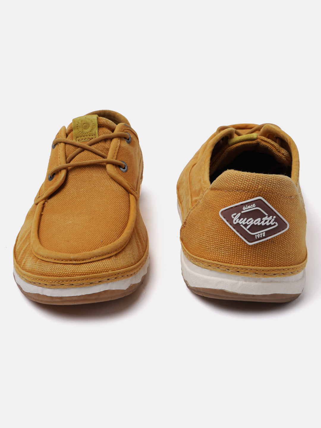 A yellow Men's bugatti Sneakers featuring a round plain toe, zero heels heel. Made from textile with a durable tpr outsole, this laces design offers both style and comfort.