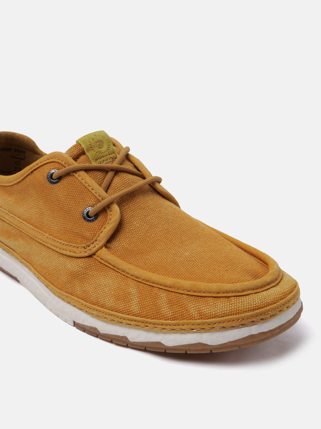 A yellow Men's bugatti Sneakers featuring a round plain toe, zero heels heel. Made from textile with a durable tpr outsole, this laces design offers both style and comfort.