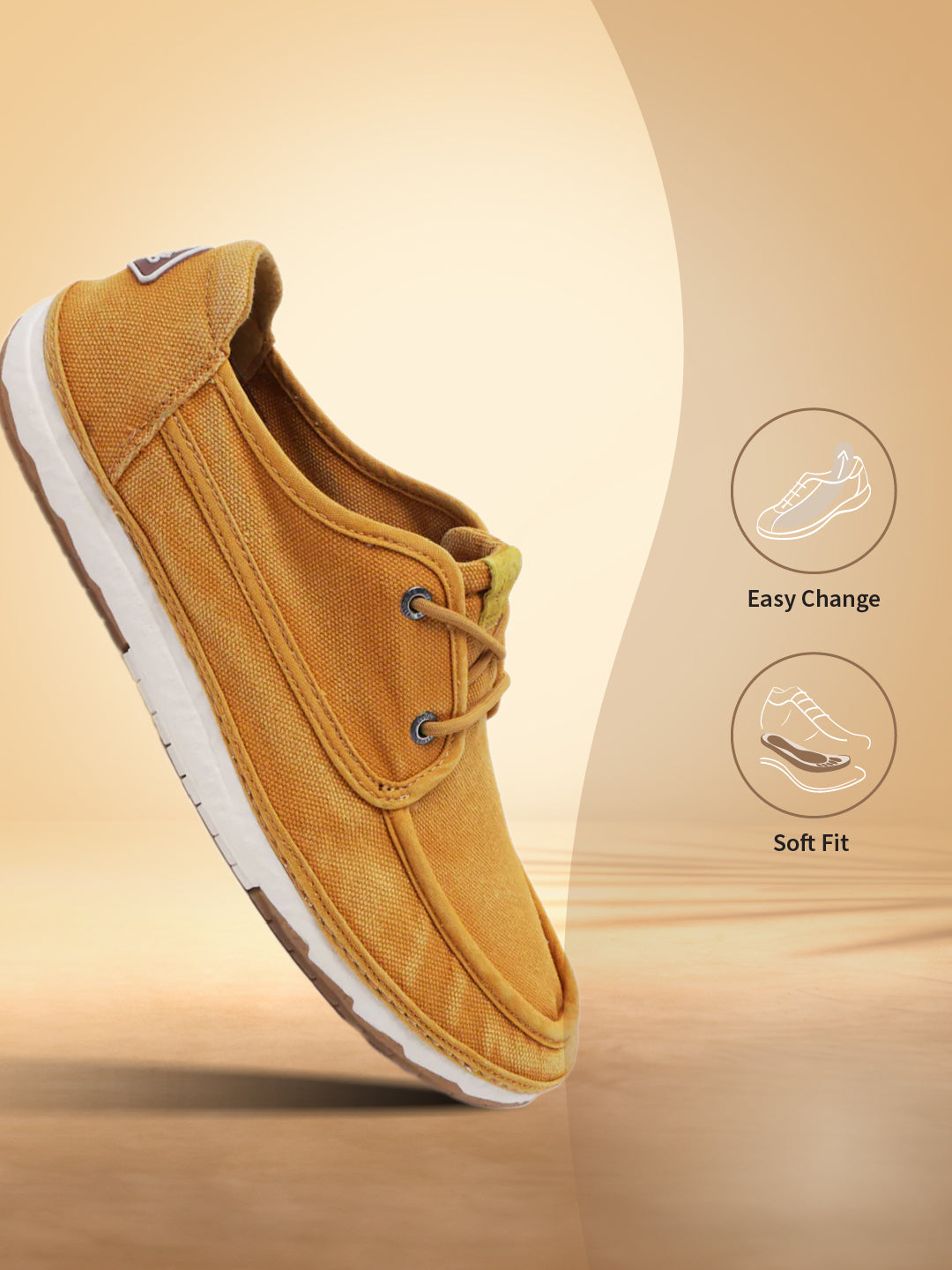A yellow Men's bugatti Sneakers featuring a round plain toe, zero heels heel. Made from textile with a durable tpr outsole, this laces design offers both style and comfort.