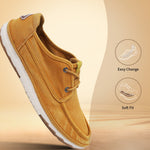A yellow Men's bugatti Sneakers featuring a round plain toe, zero heels heel. Made from textile with a durable tpr outsole, this laces design offers both style and comfort.