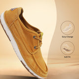 A yellow Men's bugatti Sneakers featuring a round plain toe, zero heels heel. Made from textile with a durable tpr outsole, this laces design offers both style and comfort.