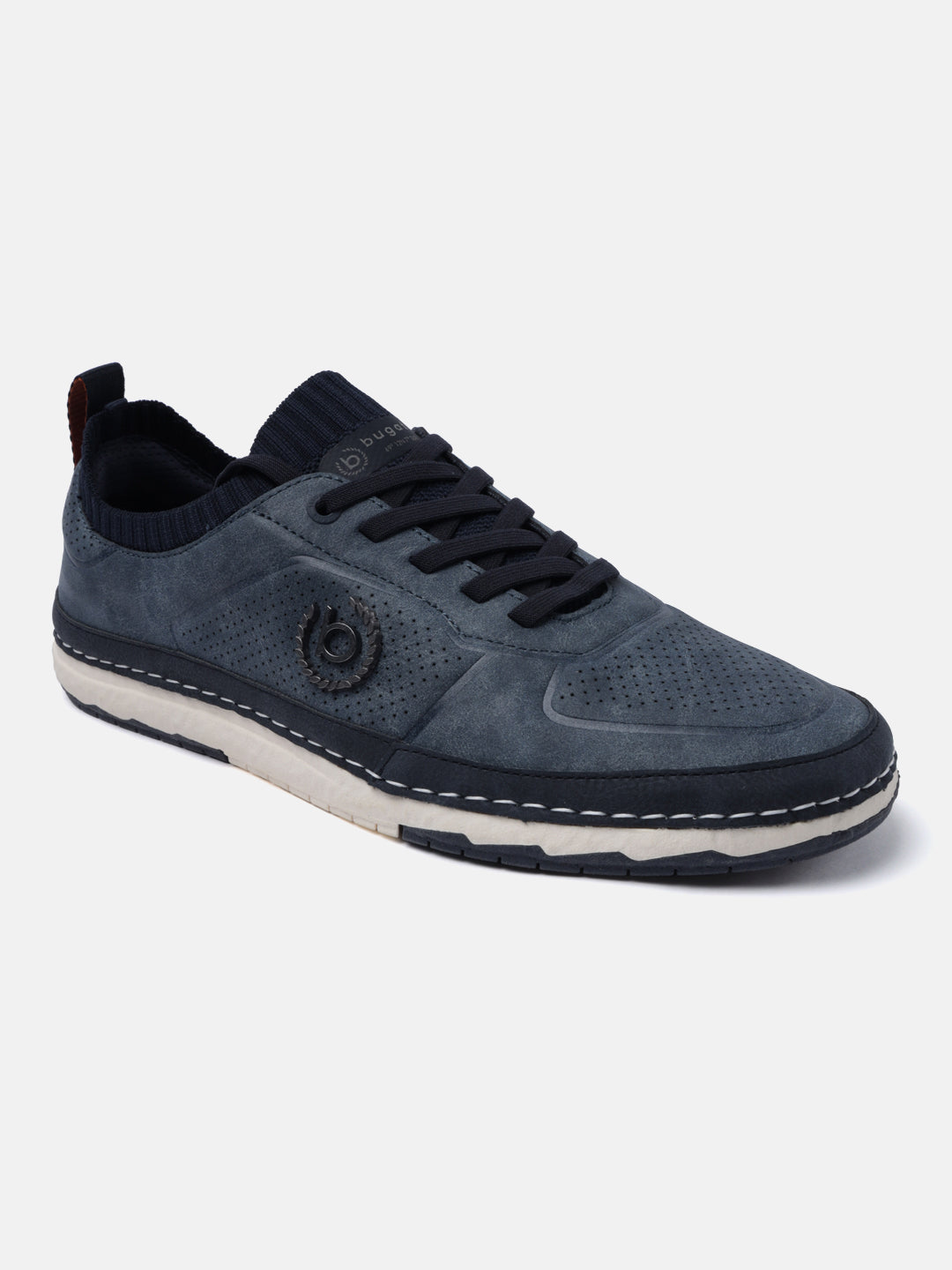 A blue Men's bugatti Sneakers featuring a round plain toe, zero heels heel. Made from synthetic with a durable tpr outsole, this laces design offers both style and comfort.
