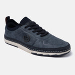 A blue Men's bugatti Sneakers featuring a round plain toe, zero heels heel. Made from synthetic with a durable tpr outsole, this laces design offers both style and comfort.
