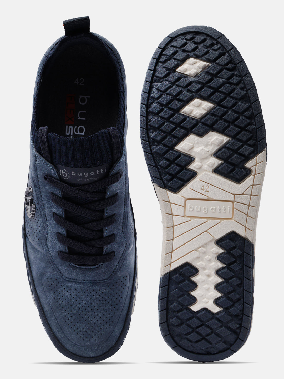 A blue Men's bugatti Sneakers featuring a round plain toe, zero heels heel. Made from synthetic with a durable tpr outsole, this laces design offers both style and comfort.