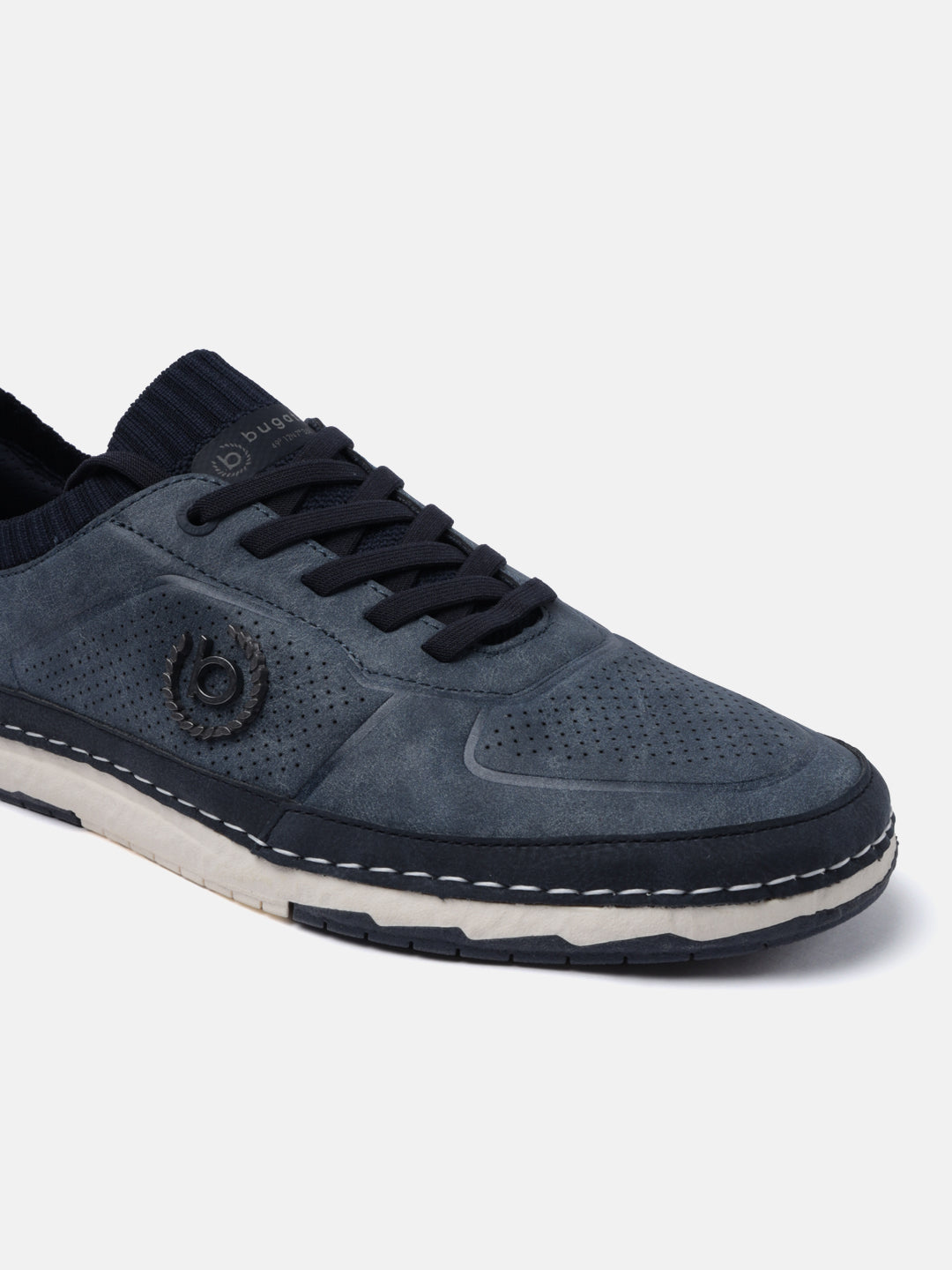 A blue Men's bugatti Sneakers featuring a round plain toe, zero heels heel. Made from synthetic with a durable tpr outsole, this laces design offers both style and comfort.