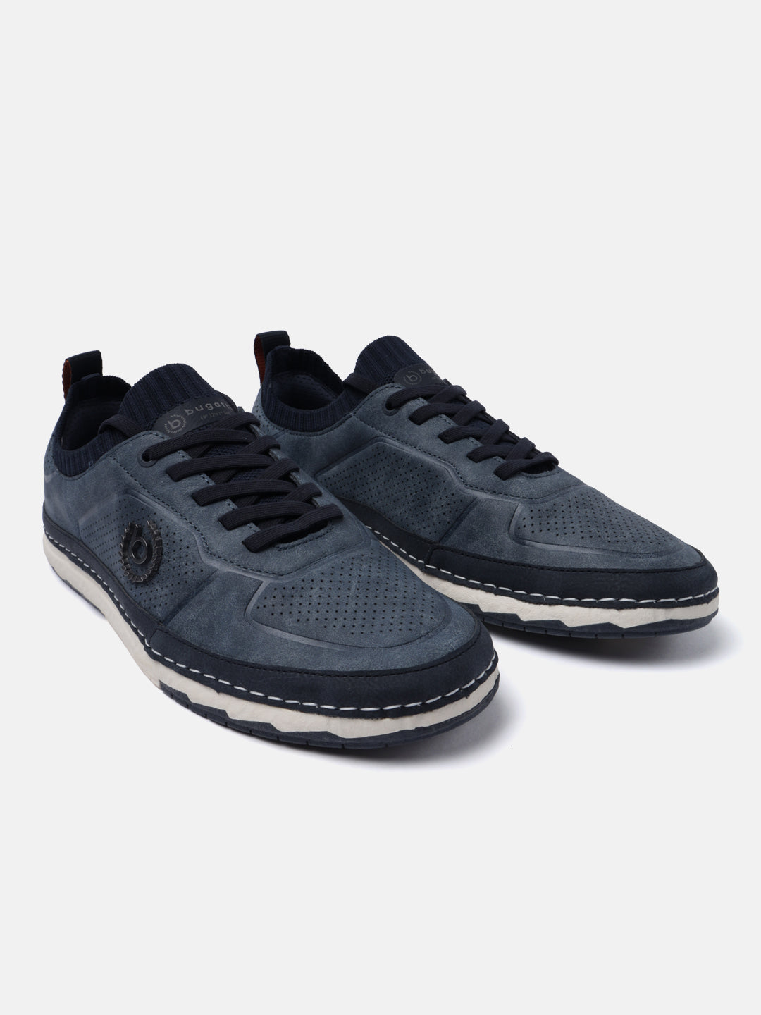 A blue Men's bugatti Sneakers featuring a round plain toe, zero heels heel. Made from synthetic with a durable tpr outsole, this laces design offers both style and comfort.