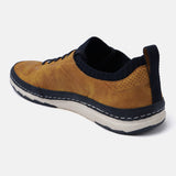 Yellow comfort low top sneakers by bugatti with perforated detail and contrasting sole.