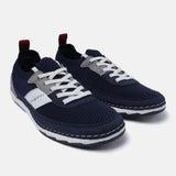 A blue Men's bugatti Sneakers featuring a round plain toe, zero heels heel. Made from textile with a durable tpr outsole, this laces design offers both style and comfort.