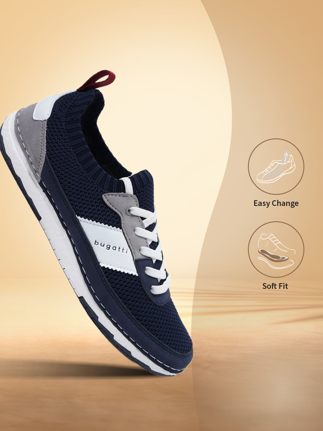 A blue Men's bugatti Sneakers featuring a round plain toe, zero heels heel. Made from textile with a durable tpr outsole, this laces design offers both style and comfort.