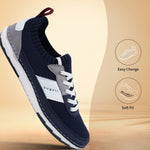 A blue Men's bugatti Sneakers featuring a round plain toe, zero heels heel. Made from textile with a durable tpr outsole, this laces design offers both style and comfort.