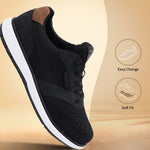 Black comfort sneaker by bugatti with a white sole and a brown heel accent.