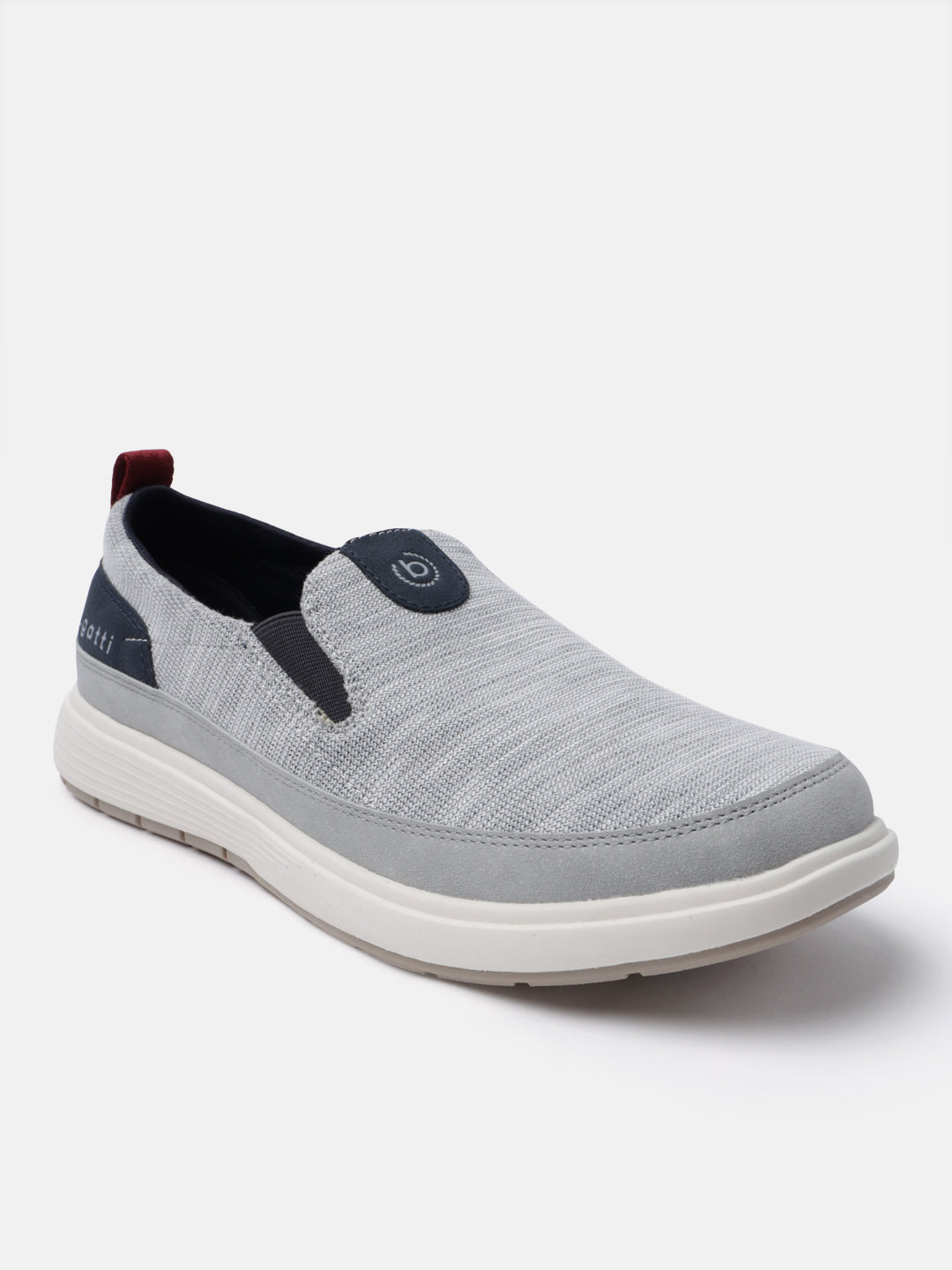 A grey Men's bugatti Casual Loafers featuring a round plain toe, zero heels heel. Made from synthetic with a durable eva outsole, this slip-on design offers both style and comfort.