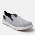A grey Men's bugatti Casual Loafers featuring a round plain toe, zero heels heel. Made from synthetic with a durable eva outsole, this slip-on design offers both style and comfort.
