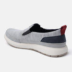 A grey Men's bugatti Casual Loafers featuring a round plain toe, zero heels heel. Made from synthetic with a durable eva outsole, this slip-on design offers both style and comfort.