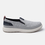 A grey Men's bugatti Casual Loafers featuring a round plain toe, zero heels heel. Made from synthetic with a durable eva outsole, this slip-on design offers both style and comfort.