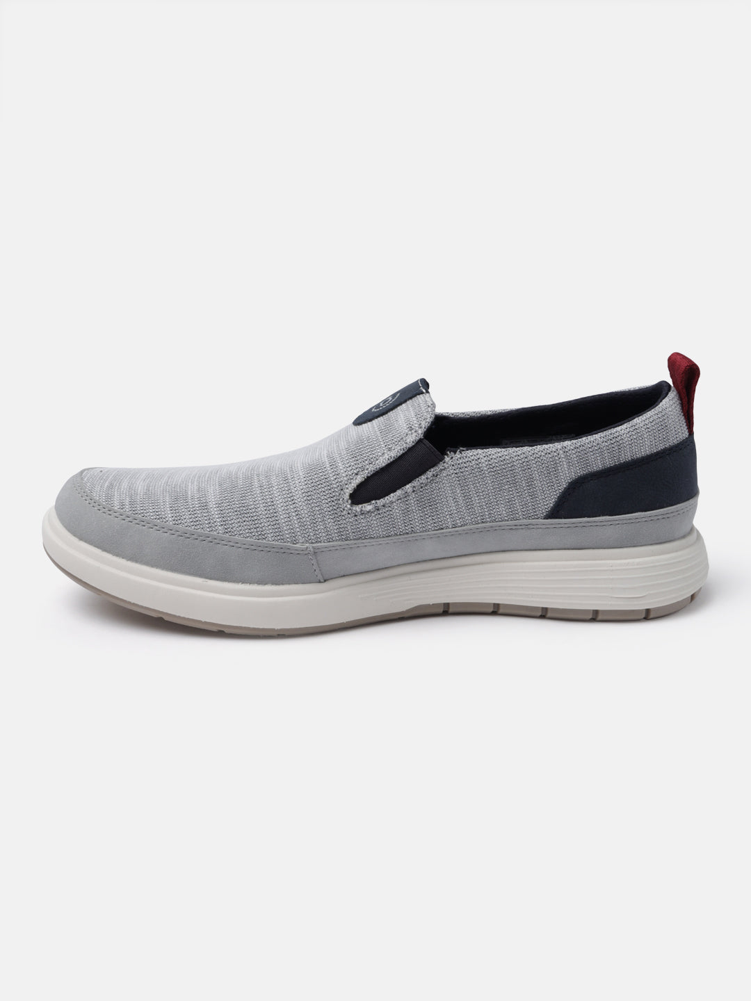 A grey Men's bugatti Casual Loafers featuring a round plain toe, zero heels heel. Made from synthetic with a durable eva outsole, this slip-on design offers both style and comfort.
