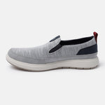 A grey Men's bugatti Casual Loafers featuring a round plain toe, zero heels heel. Made from synthetic with a durable eva outsole, this slip-on design offers both style and comfort.