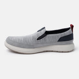A grey Men's bugatti Casual Loafers featuring a round plain toe, zero heels heel. Made from synthetic with a durable eva outsole, this slip-on design offers both style and comfort.