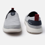 A grey Men's bugatti Casual Loafers featuring a round plain toe, zero heels heel. Made from synthetic with a durable eva outsole, this slip-on design offers both style and comfort.