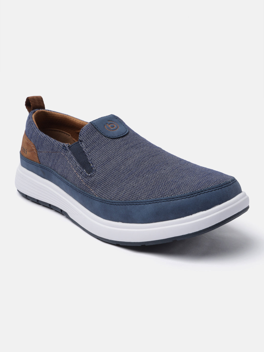A blue Men's bugatti Casual Loafers featuring a round plain toe, zero heels heel. Made from synthetic with a durable eva outsole, this slip-on design offers both style and comfort.