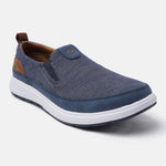 A blue Men's bugatti Casual Loafers featuring a round plain toe, zero heels heel. Made from synthetic with a durable eva outsole, this slip-on design offers both style and comfort.