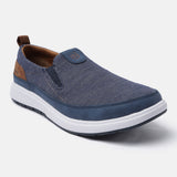 A blue Men's bugatti Casual Loafers featuring a round plain toe, zero heels heel. Made from synthetic with a durable eva outsole, this slip-on design offers both style and comfort.