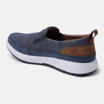 A blue Men's bugatti Casual Loafers featuring a round plain toe, zero heels heel. Made from synthetic with a durable eva outsole, this slip-on design offers both style and comfort.