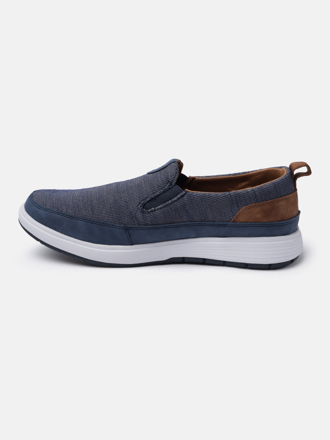 A blue Men's bugatti Casual Loafers featuring a round plain toe, zero heels heel. Made from synthetic with a durable eva outsole, this slip-on design offers both style and comfort.