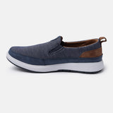 A blue Men's bugatti Casual Loafers featuring a round plain toe, zero heels heel. Made from synthetic with a durable eva outsole, this slip-on design offers both style and comfort.