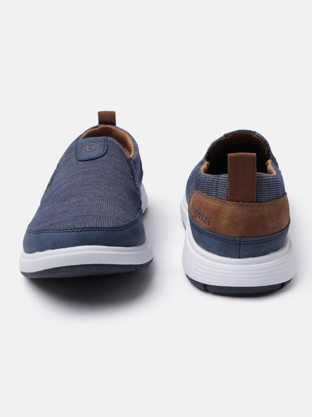 A blue Men's bugatti Casual Loafers featuring a round plain toe, zero heels heel. Made from synthetic with a durable eva outsole, this slip-on design offers both style and comfort.