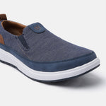 A blue Men's bugatti Casual Loafers featuring a round plain toe, zero heels heel. Made from synthetic with a durable eva outsole, this slip-on design offers both style and comfort.