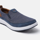 A blue Men's bugatti Casual Loafers featuring a round plain toe, zero heels heel. Made from synthetic with a durable eva outsole, this slip-on design offers both style and comfort.