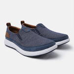 A blue Men's bugatti Casual Loafers featuring a round plain toe, zero heels heel. Made from synthetic with a durable eva outsole, this slip-on design offers both style and comfort.