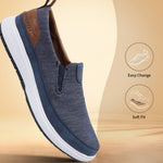 A blue Men's bugatti Casual Loafers featuring a round plain toe, zero heels heel. Made from synthetic with a durable eva outsole, this slip-on design offers both style and comfort.