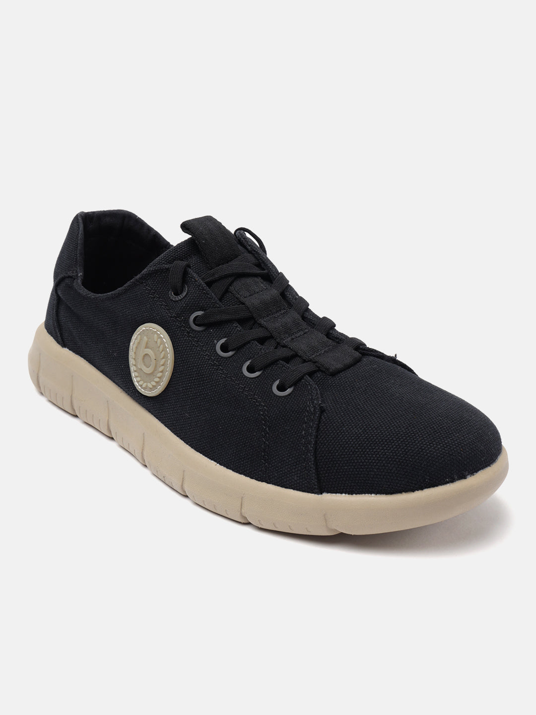 A black Men's bugatti Sneakers featuring a round plain toe, zero heels heel. Made from textile with a durable eva outsole, this laces design offers both style and comfort.