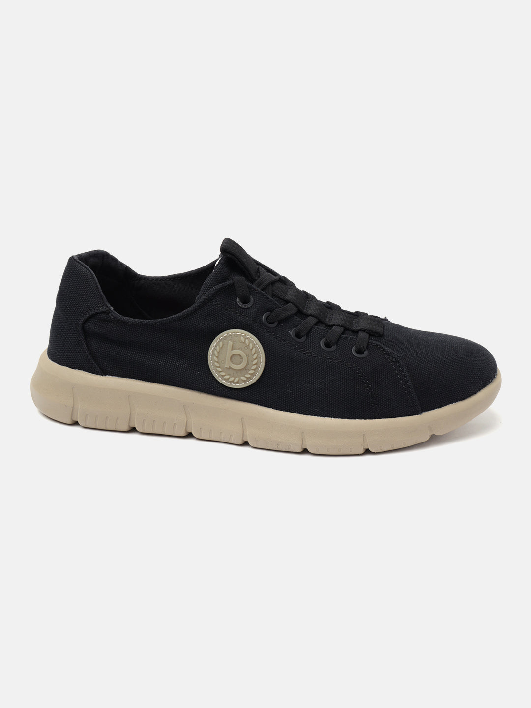 A black Men's bugatti Sneakers featuring a round plain toe, zero heels heel. Made from textile with a durable eva outsole, this laces design offers both style and comfort.