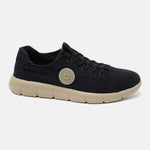 A black Men's bugatti Sneakers featuring a round plain toe, zero heels heel. Made from textile with a durable eva outsole, this laces design offers both style and comfort.