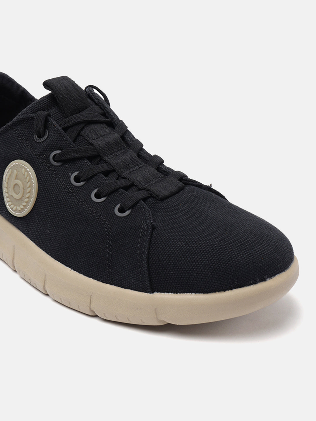 A black Men's bugatti Sneakers featuring a round plain toe, zero heels heel. Made from textile with a durable eva outsole, this laces design offers both style and comfort.