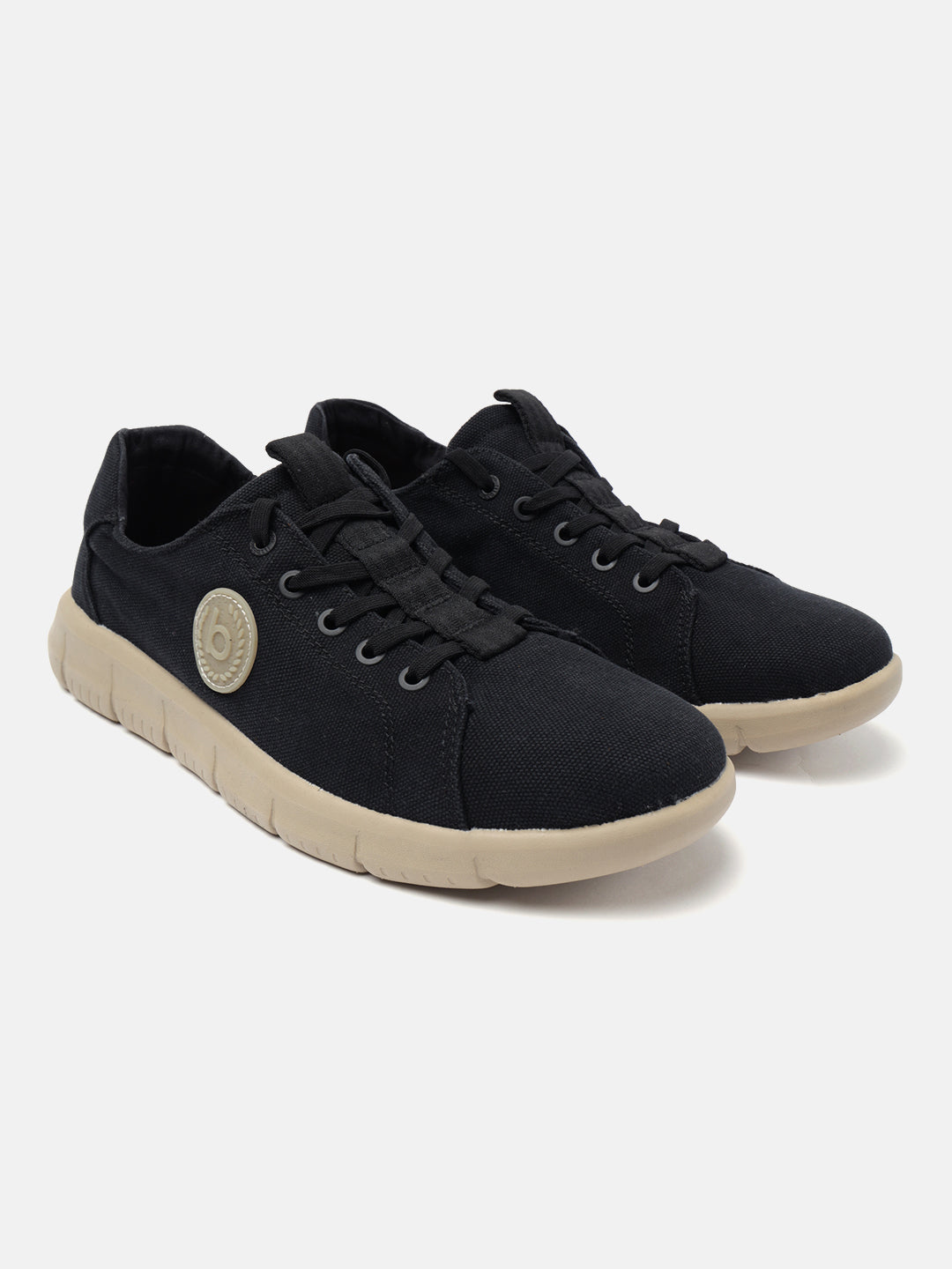 A black Men's bugatti Sneakers featuring a round plain toe, zero heels heel. Made from textile with a durable eva outsole, this laces design offers both style and comfort.
