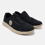 A black Men's bugatti Sneakers featuring a round plain toe, zero heels heel. Made from textile with a durable eva outsole, this laces design offers both style and comfort.