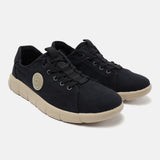 A black Men's bugatti Sneakers featuring a round plain toe, zero heels heel. Made from textile with a durable eva outsole, this laces design offers both style and comfort.