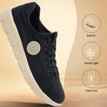 A black Men's bugatti Sneakers featuring a round plain toe, zero heels heel. Made from textile with a durable eva outsole, this laces design offers both style and comfort.