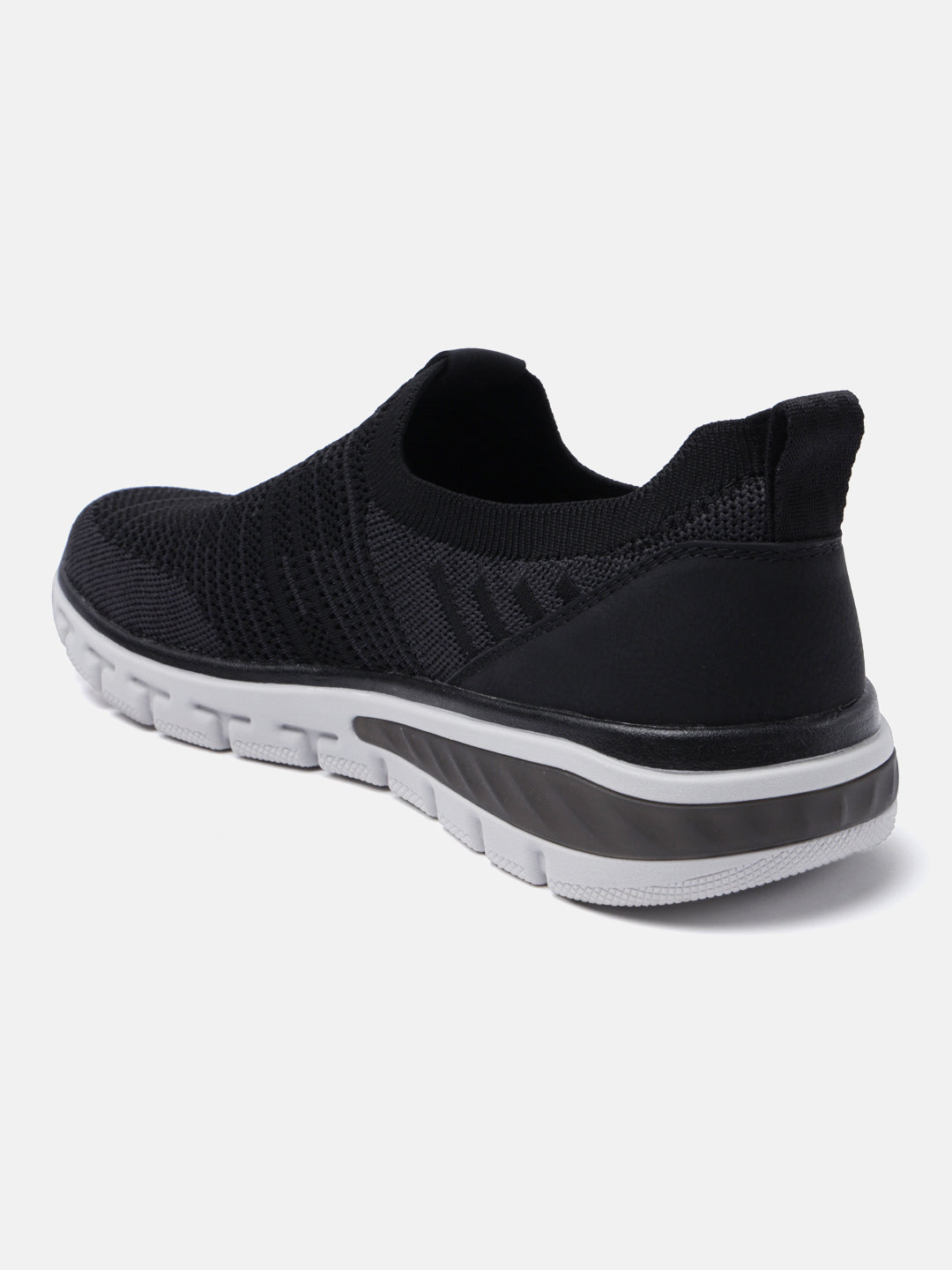 Black comfort sneakers by bugatti with knit texture, white and grey sole.