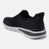 Black comfort sneakers by bugatti with knit texture, white and grey sole.