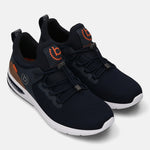 Dark blue athleisure sneakers by bugatti, featuring orange logo accents and a white sole.