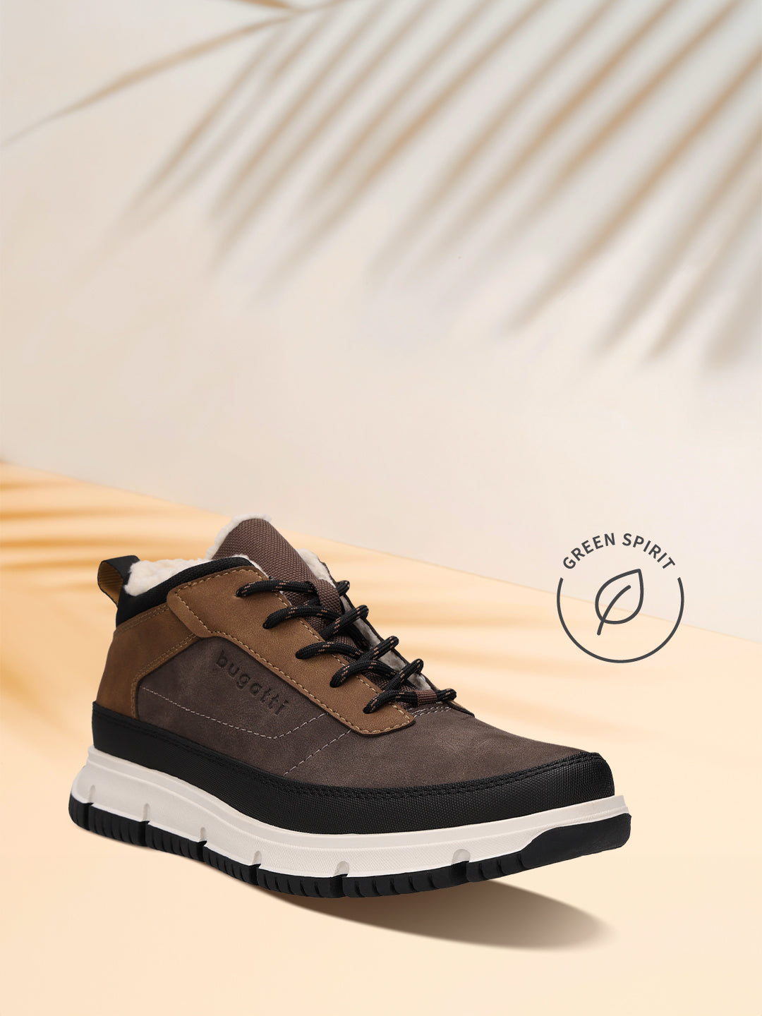 Multicolor casual comfort boot by Bugatti, with black laces, white midsole, and a foliage shadow.