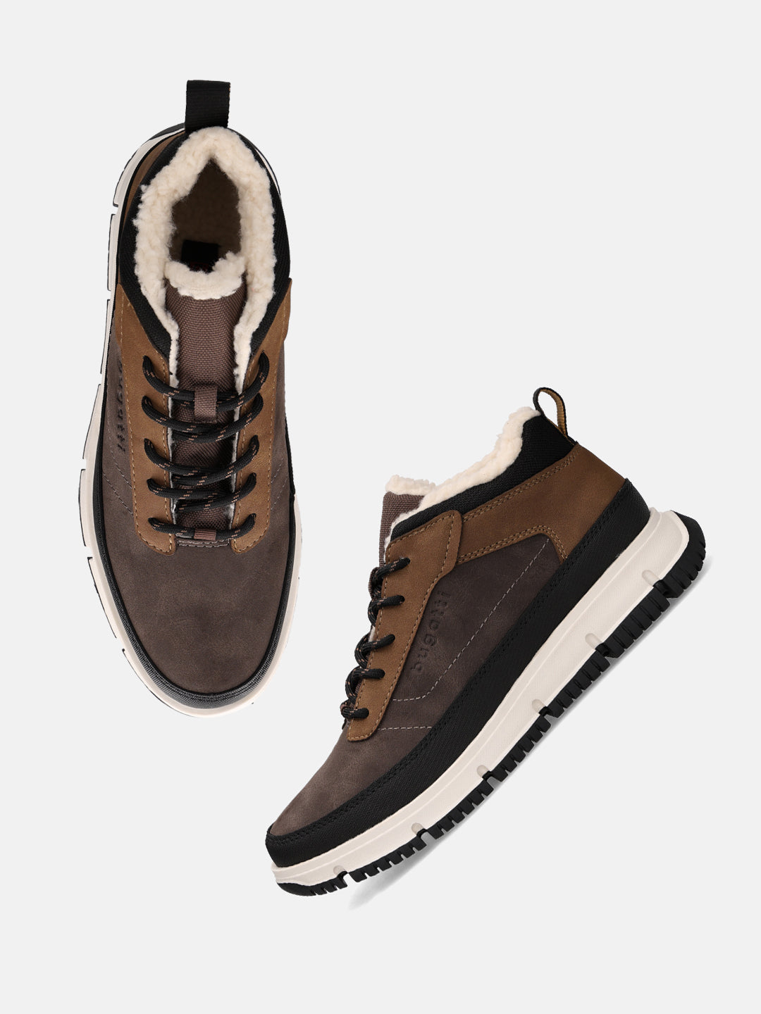 Multicolor casual boots by Bugatti, featuring brown suede and faux fur lining.