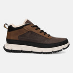 Brown and tan casual boots by Bugatti, with black accents and a thick, white midsole.